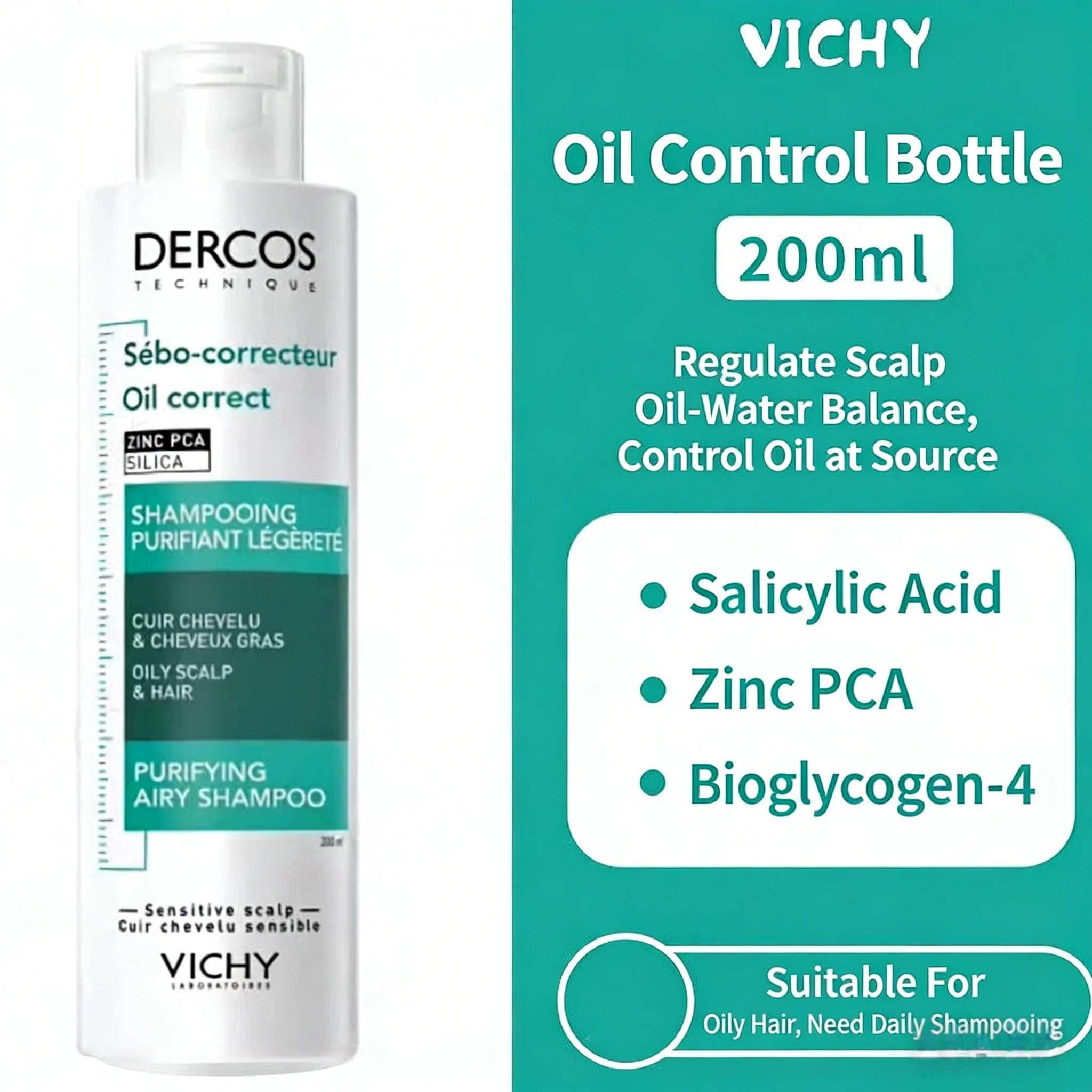 VICHY DERCOS Освежающий шампунь для контроля жирности с салициловой кислотой, очищающий волосяные фолликулы, длительный эффект контроля жирности, освежающий уход за волосами
VICHY DERCOS Освежающий шампунь для контроля жирности с салициловой кислотой, очищающий волосяные фолликулы, длительный эффект контроля жирности, освежающий уход за волосами