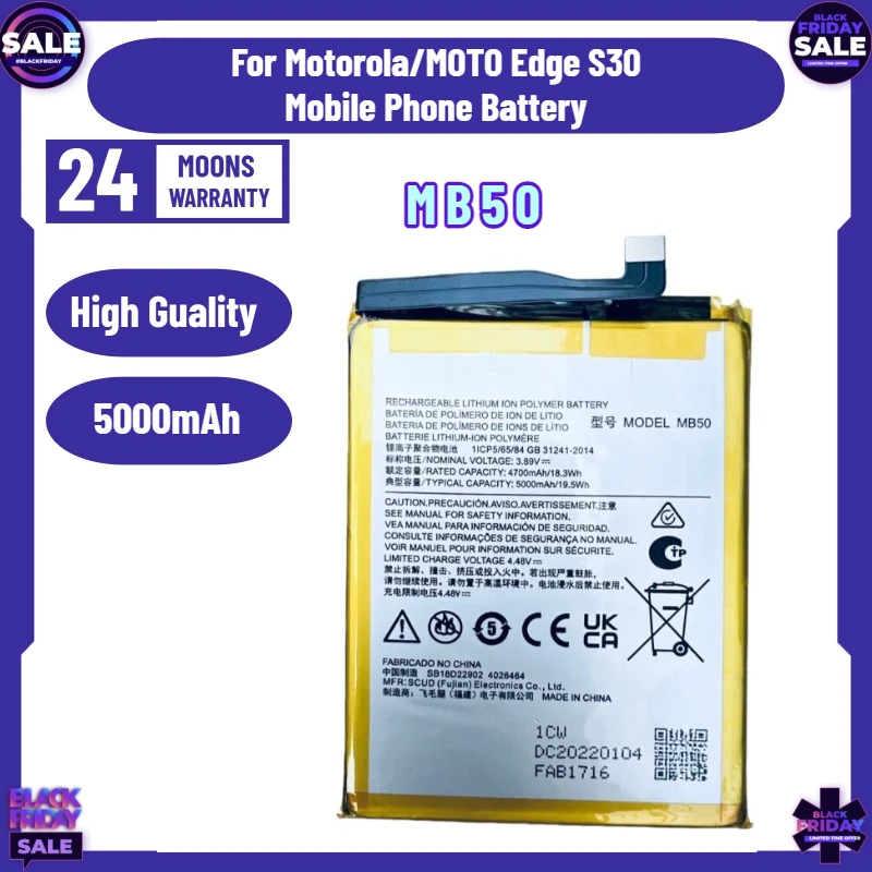 New 5000mAh MB50 Battery for Motorola/MOTO Edge S30 Mobile Phone Battery Eages XT2175-2 Electric Board
New 5000mAh MB50 Battery for Motorola/MOTO Edge S30 Mobile Phone Battery Eages XT2175-2 Electric Board