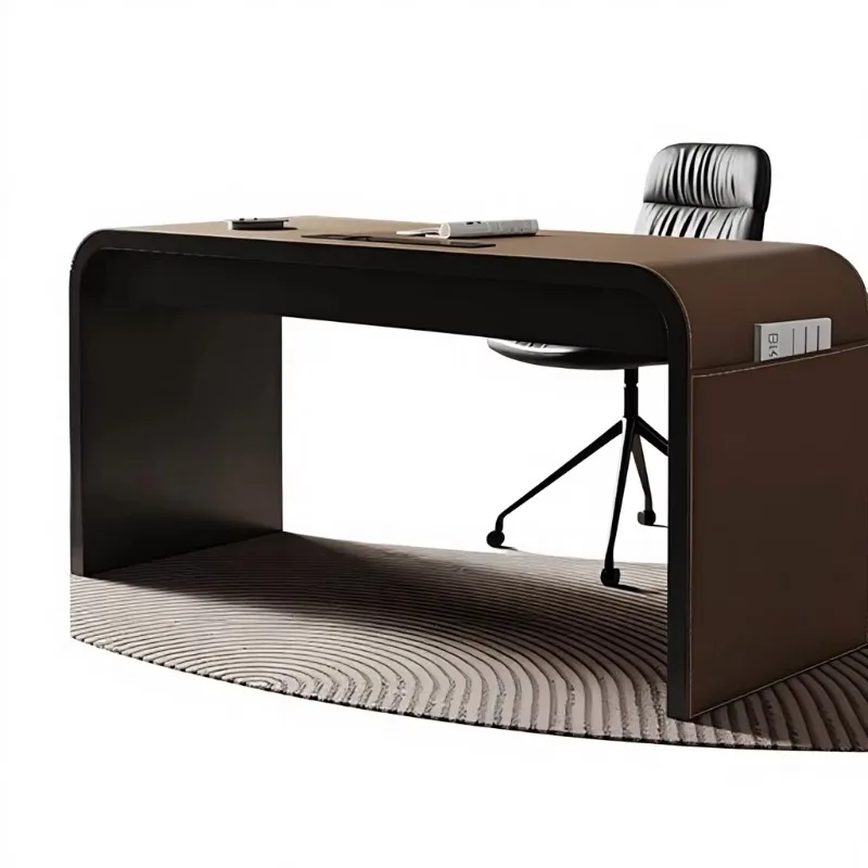 Modern Leather Desk Luxury Curved Office Writing Desk Side Storage Simple Home Office Workstation
Modern Leather Desk Luxury Curved Office Writing Desk Side Storage Simple Home Office Workstation