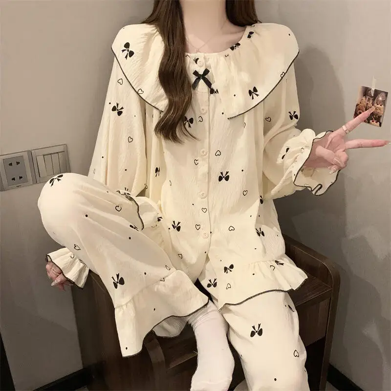 Women's Long Sleeve Pants Pajama Set Fashionable Women's Spring Autumn Home Wear Princess-Style Openwork Sweater Two-Piece Set
Women's Long Sleeve Pants Pajama Set Fashionable Women's Spring Autumn Home Wear Princess-Style Openwork Sweater Two-Piece Set
