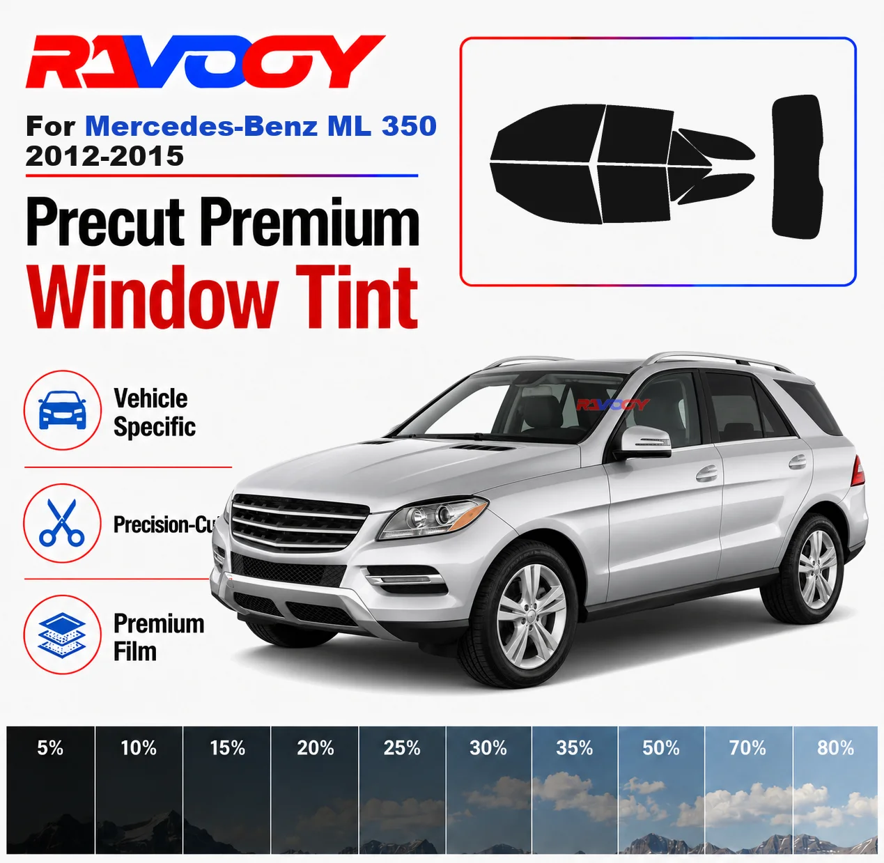 Premium Precut Window Tint Kit Front Rear Windows Rear Windshield For Mercedes-Benz ML 350 2012-2015 Car Solar Nano Ceramic Film
Premium Precut Window Tint Kit Front Rear Windows Rear Windshield For Mercedes-Benz ML 350 2012-2015 Car Solar Nano Ceramic Film
