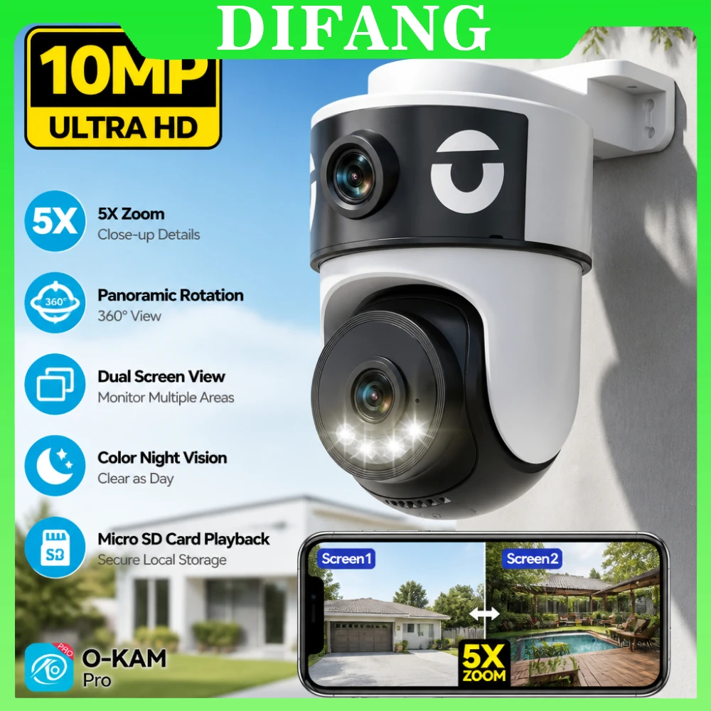 WiFi Dual Lens Dual Screen Camera 5K 10MP Waterproof AI Tracking O-kam Pro Outdoor Street CCTV Surveillance Cam
WiFi Dual Lens Dual Screen Camera 5K 10MP Waterproof AI Tracking O-kam Pro Outdoor Street CCTV Surveillance Cam