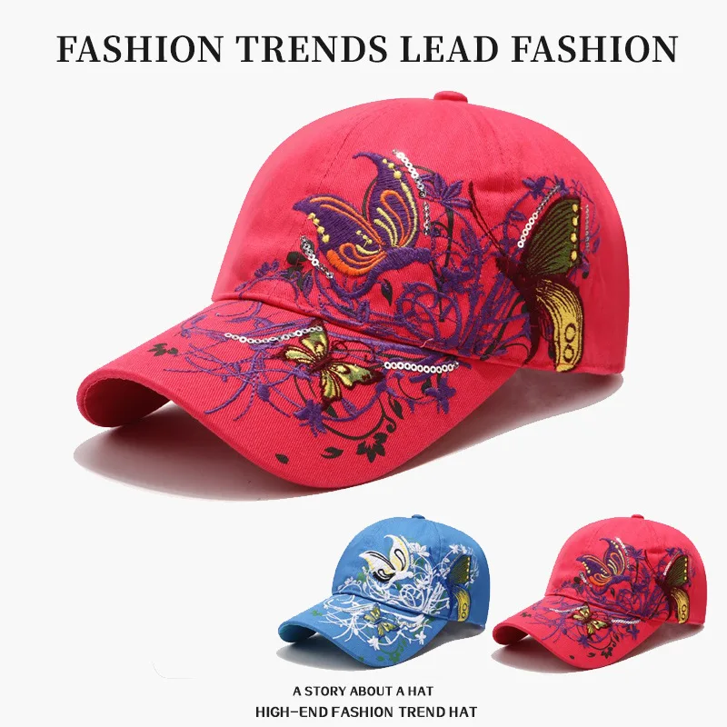 Sequins Butterfly Flowers Embroidery Baseball Caps for Women Cotton Casual Fashion Hat Adjustable Ladies Sun Caps Spring Summer
Sequins Butterfly Flowers Embroidery Baseball Caps for Women Cotton Casual Fashion Hat Adjustable Ladies Sun Caps Spring Summer
