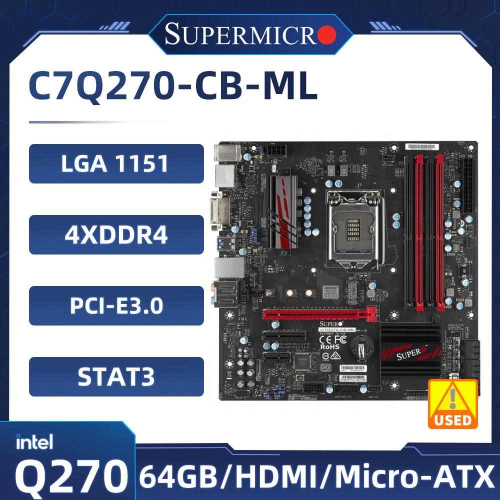Материнская плата SuperMicro C7Q270-CB-ML с поддержкой процессоров Intel 6-го/7-го поколения Core i7/i5/i3, включая i7-7700, i5-6500, 4xDDR4, 64 ГБ, M.2
Материнская плата SuperMicro C7Q270-CB-ML с поддержкой процессоров Intel 6-го/7-го поколения Core i7/i5/i3, включая i7-7700, i5-6500, 4xDDR4, 64 ГБ, M.2