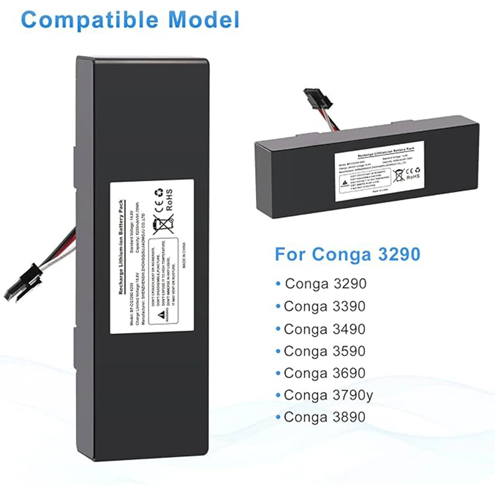 for Cecotec Conga 3290 3390 3490 3590 3690 3790 3890 robotic vacuum cleaner 14.4V/14.8V 4000mAh Lithium Replacement Battery
for Cecotec Conga 3290 3390 3490 3590 3690 3790 3890 robotic vacuum cleaner 14.4V/14.8V 4000mAh Lithium Replacement Battery
