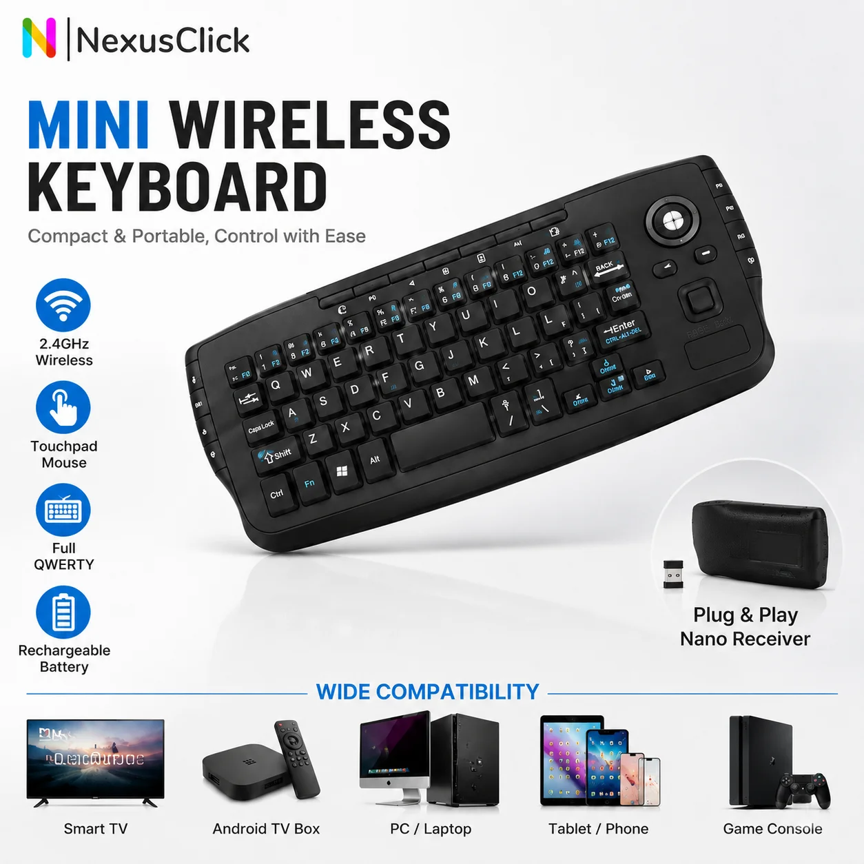 2.4G Trackball Handheld Controller Mini Wireless Keyboard For PC Laptop Computer Portable Silent Typing Multimedia Keyboard
2.4G Trackball Handheld Controller Mini Wireless Keyboard For PC Laptop Computer Portable Silent Typing Multimedia Keyboard