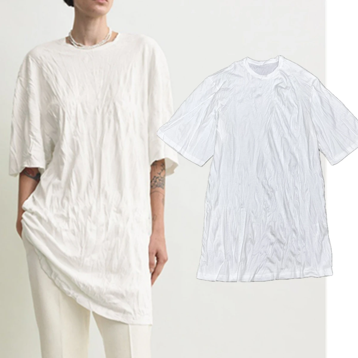 Maxdutti French Minimalist Loose And Lazy Style Pleated Long T-shirt With Women's Design Sense Short Sleeved Top Woman Clothes
Maxdutti French Minimalist Loose And Lazy Style Pleated Long T-shirt With Women's Design Sense Short Sleeved Top Woman Clothes