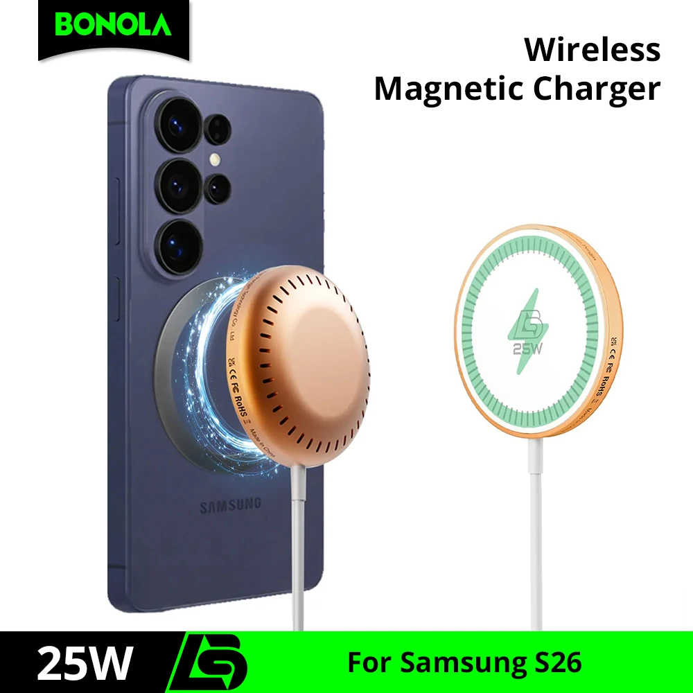 Bonola Magnetic Wirelesss Charger 25W for Samsung S26 Ultra Fast Wireless Charging Pad Type C Cable for Galaxy S25/S24/S23/S22
Bonola Magnetic Wirelesss Charger 25W for Samsung S26 Ultra Fast Wireless Charging Pad Type C Cable for Galaxy S25/S24/S23/S22