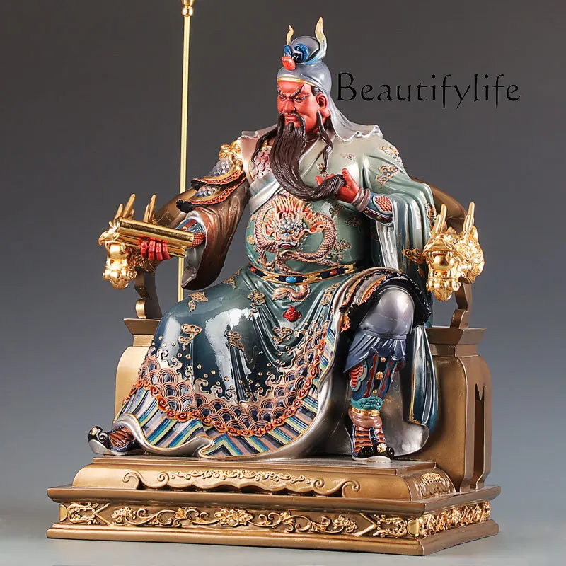 Gold pure copper statue of Guan Gong is dedicated to reading the bronze statue of Guan Gong, the seated statue of Guan Erye 
Gold pure copper statue of Guan Gong is dedicated to reading the bronze statue of Guan Gong, the seated statue of Guan Erye