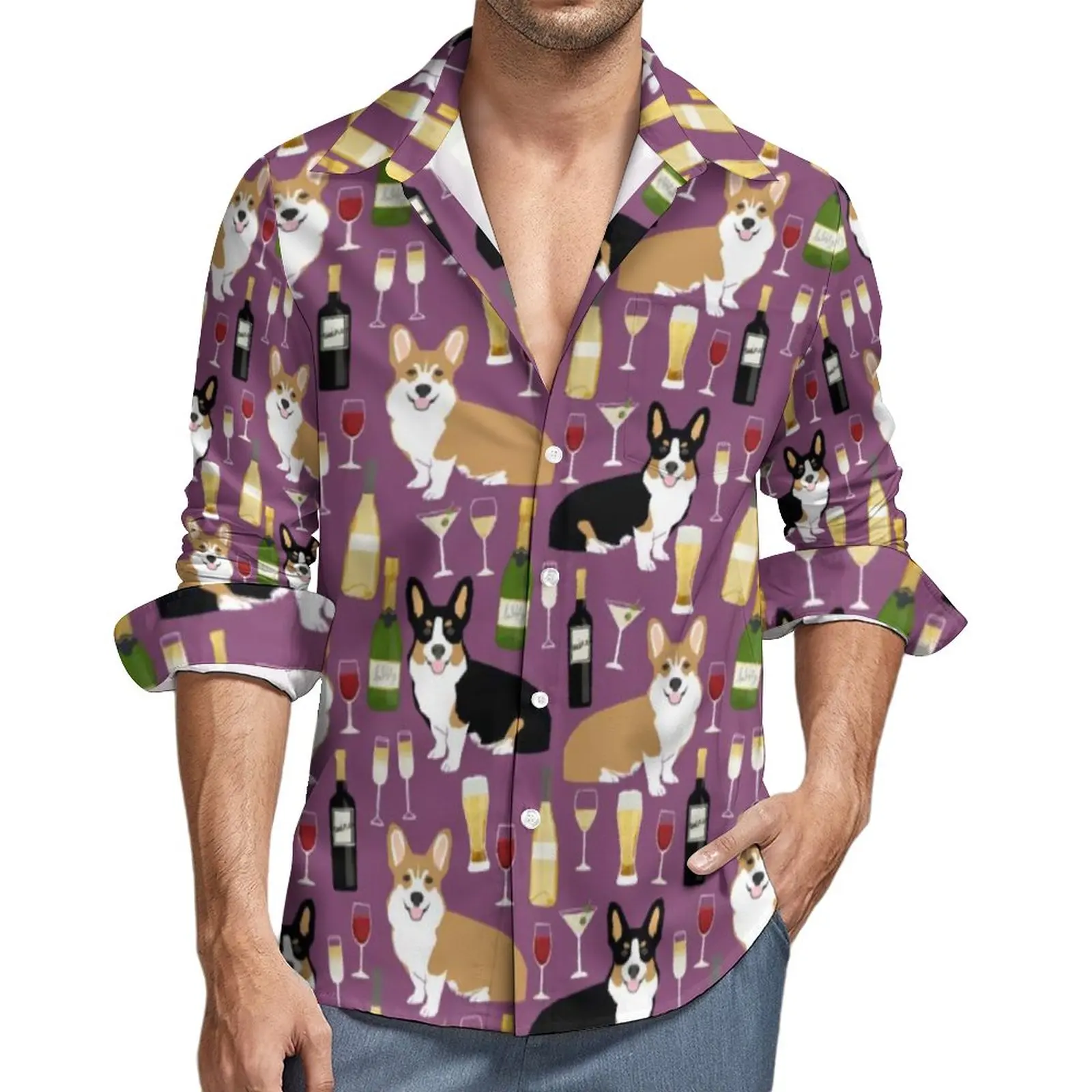 Wine Print Shirt Corgi Dog Print Casual Shirts Long Sleeve Custom Street Blouses Autumn Trendy Oversize Clothing
Wine Print Shirt Corgi Dog Print Casual Shirts Long Sleeve Custom Street Blouses Autumn Trendy Oversize Clothing