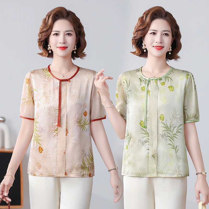 Summer Vintage Harajuku plus size Women's Clothing Short-sleeved Round Neck satin Blouses Printed Loose Korean Shirt
Summer Vintage Harajuku plus size Women's Clothing Short-sleeved Round Neck satin Blouses Printed Loose Korean Shirt