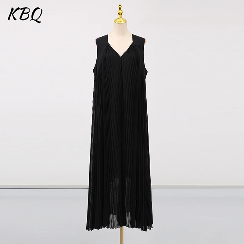 KBQ Designer Solid Folds Loose Dresses For Women V Neck Sleeveless High Waist Summer Temperament Dress Female Fashion Style New
KBQ Designer Solid Folds Loose Dresses For Women V Neck Sleeveless High Waist Summer Temperament Dress Female Fashion Style New