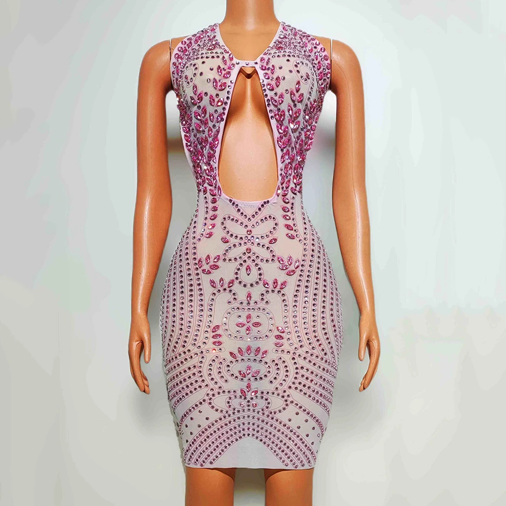 Female Gogo Dancer Dress Pink Rhinestone Hollow Out Slim Dresses Dancehall Queen Outfit Festival Party Costume Stage Wear VDL442
Female Gogo Dancer Dress Pink Rhinestone Hollow Out Slim Dresses Dancehall Queen Outfit Festival Party Costume Stage Wear VDL442