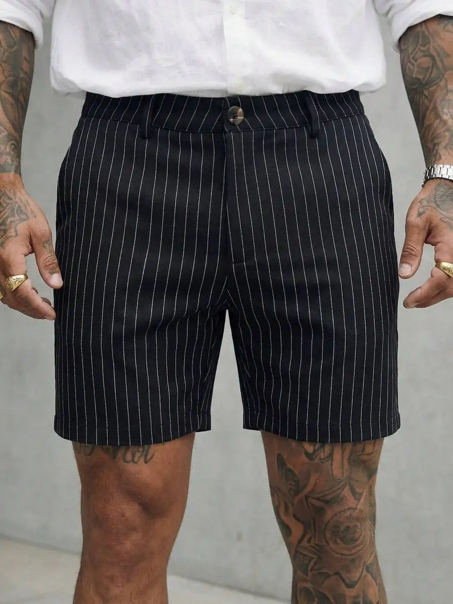 Mens Black Pinstripe Woven Casual Shorts Knee Length Button Fly Smart Casual Style
Mens Black Pinstripe Woven Casual Shorts Knee Length Button Fly Smart Casual Style