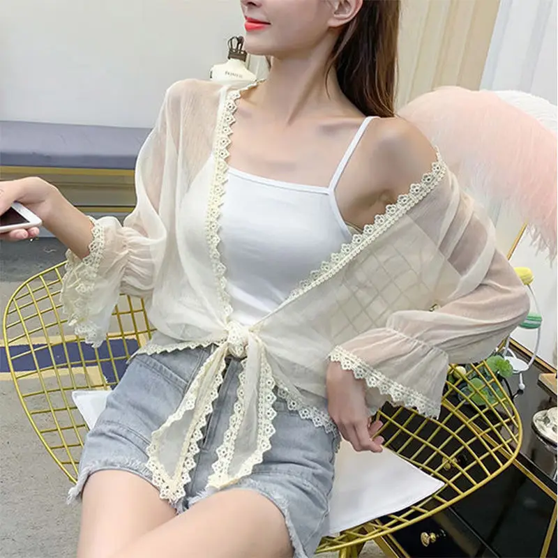 Summer Matching Straps Loose Chiffon Cardigan Transparent Mesh Shawl Women Sun Protection Clothing Short Thin Coat A446
Summer Matching Straps Loose Chiffon Cardigan Transparent Mesh Shawl Women Sun Protection Clothing Short Thin Coat A446