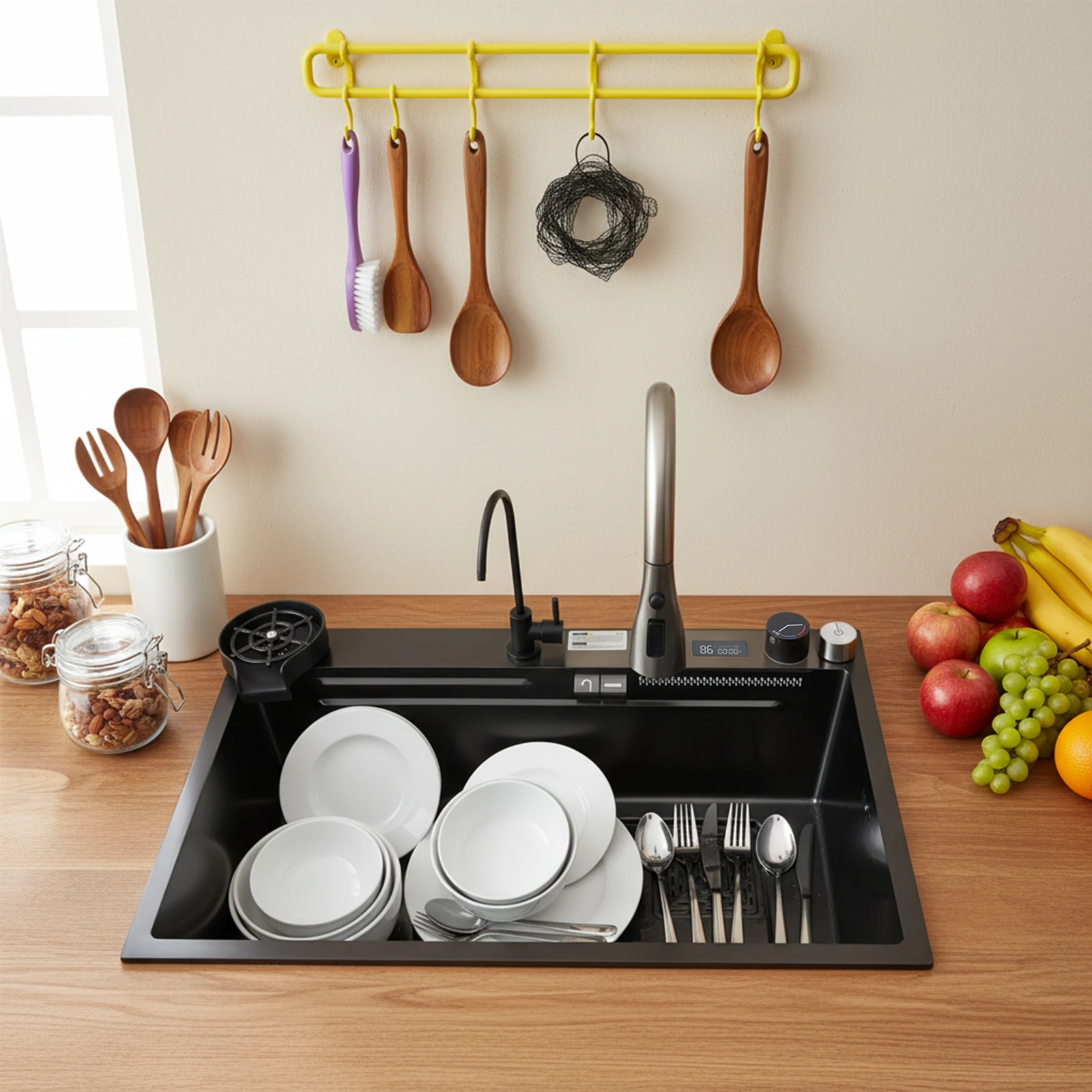 Multifunctional Workstation Kitchen Sink,Stainless Steel Waterfall Sink with Digital Display Pull-Out Faucet for kitchens, food trucks, dessert shops, coffee shops
Multifunctional Workstation Kitchen Sink,Stainless Steel Waterfall Sink with Digital Display Pull-Out Faucet for kitchens, food trucks, dessert shops, coffee shops