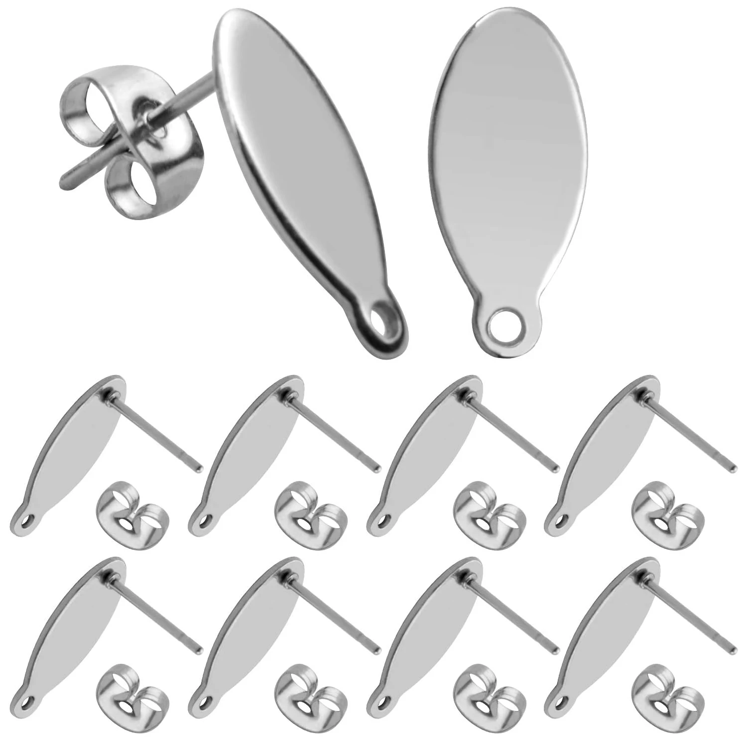 Stud Earring Findings - 20pcs Stainless Steel Oval Studs Blank Post with Loop and 20pcs Butterfly Backs for Making
Stud Earring Findings - 20pcs Stainless Steel Oval Studs Blank Post with Loop and 20pcs Butterfly Backs for Making