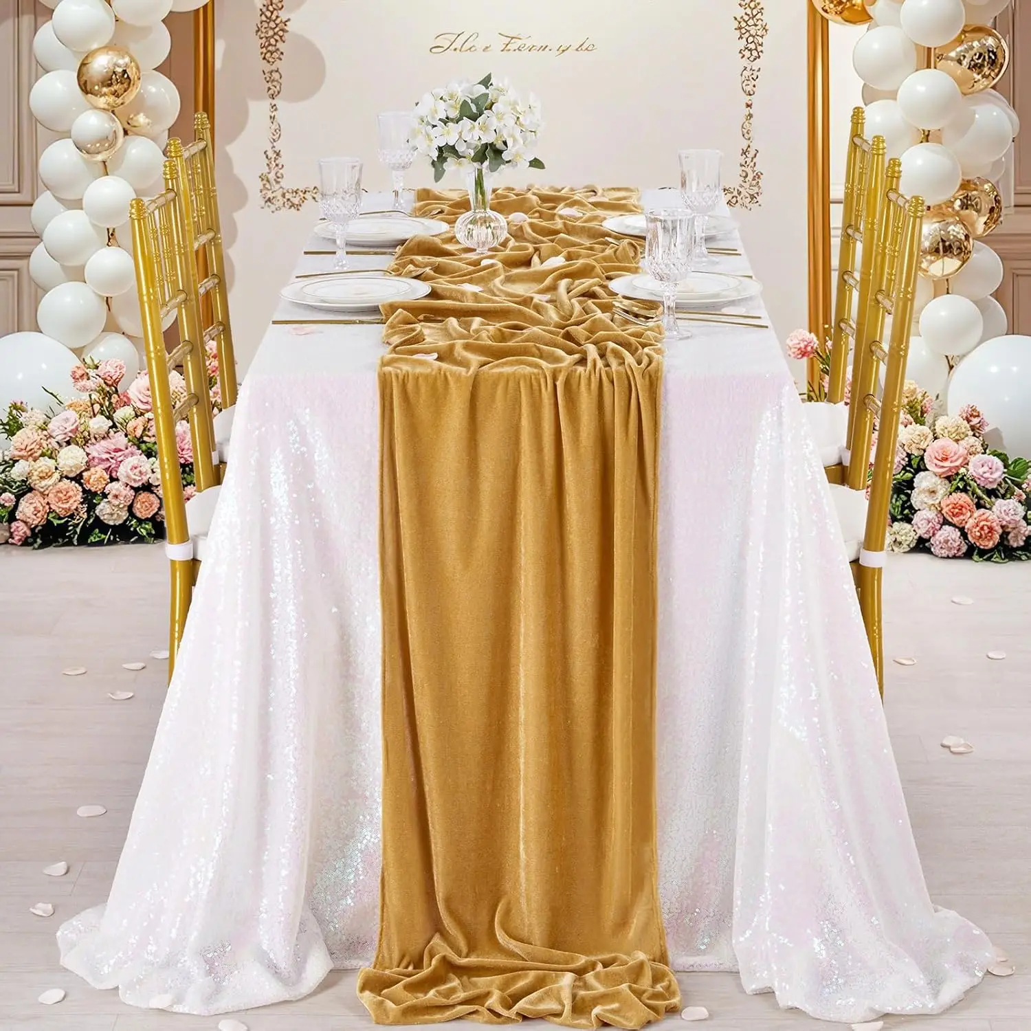 16Pcs-29x120 Inch Gold Velvet Table Runner 10 ft Luxurious Thick Soft Velvet Christmas Thanksgiving Wedding Reception Table Runn
16Pcs-29x120 Inch Gold Velvet Table Runner 10 ft Luxurious Thick Soft Velvet Christmas Thanksgiving Wedding Reception Table Runn