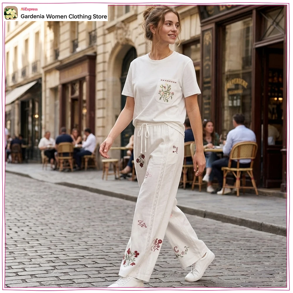 Stylish Embroidered Pant Sets for Women Summer Casual 2 Piece Sets Embroidered Pocket T-shirt and Drawstring Straight Leg Pants
Stylish Embroidered Pant Sets for Women Summer Casual 2 Piece Sets Embroidered Pocket T-shirt and Drawstring Straight Leg Pants