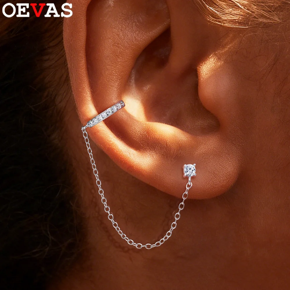 OEVAS Full Moissanite Stud Earrings for Women 925 Sterling Silver Sparkling Tassel Chain Ear Cuff Lab Diamond Fine Jewelry Gifts
OEVAS Full Moissanite Stud Earrings for Women 925 Sterling Silver Sparkling Tassel Chain Ear Cuff Lab Diamond Fine Jewelry Gifts