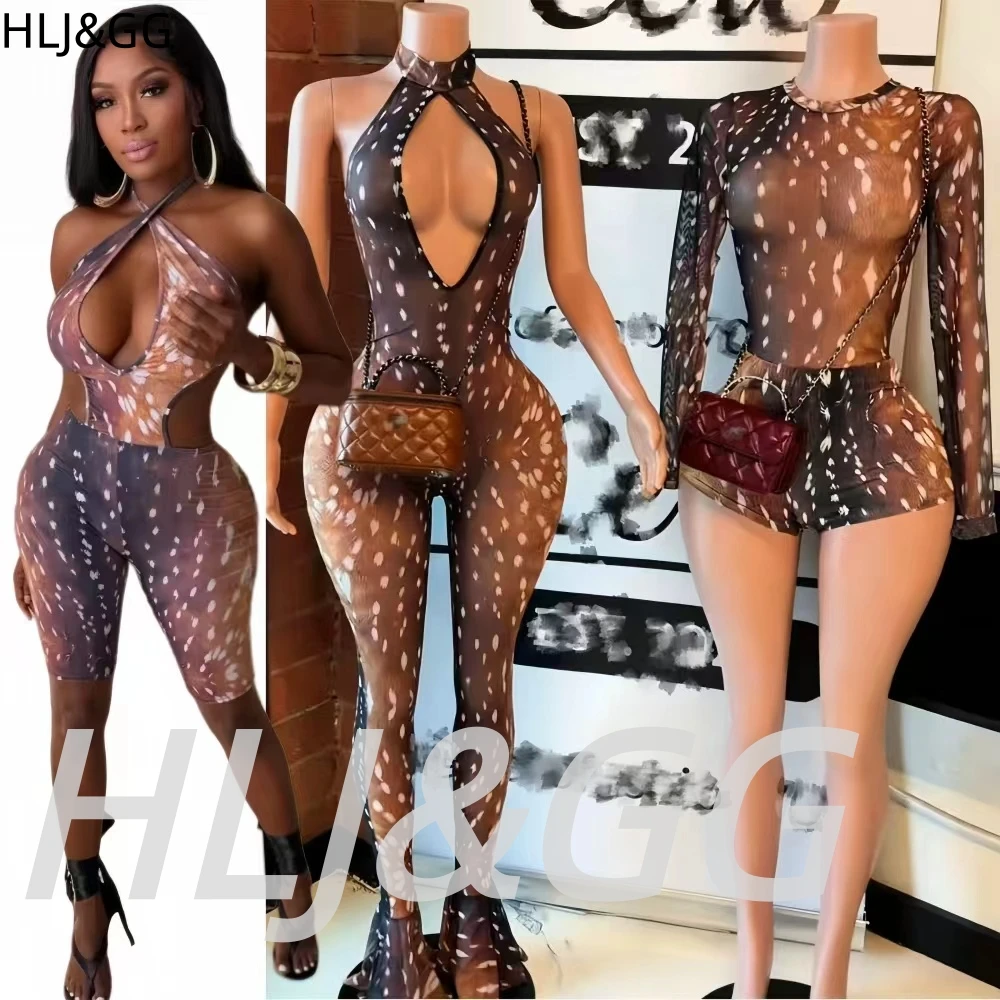 HLJ&GG Sexy Halter Hollow Print Bodycon One Piece Rompers Women Sleeveless Backless Slim Jumpsuits Summer Female Overalls 2026
HLJ&GG Sexy Halter Hollow Print Bodycon One Piece Rompers Women Sleeveless Backless Slim Jumpsuits Summer Female Overalls 2026