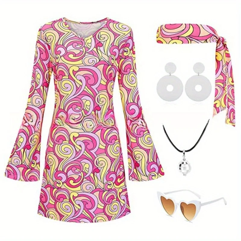 Хэллоуин 70-х годов хиппи диско костюм праздничное платье платок + платье комплект из двух предметов женское шоу нарядный комплект аксессуаров
Хэллоуин 70-х годов хиппи диско костюм праздничное платье платок + платье комплект из двух предметов женское шоу нарядный комплект аксессуаров