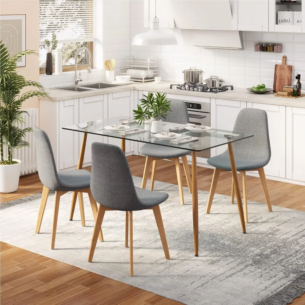 Five-piece Dining and Chair Set, Including Four Gray Linen Chairs and A Modern Glass Table; Customizable
Five-piece Dining and Chair Set, Including Four Gray Linen Chairs and A Modern Glass Table; Customizable