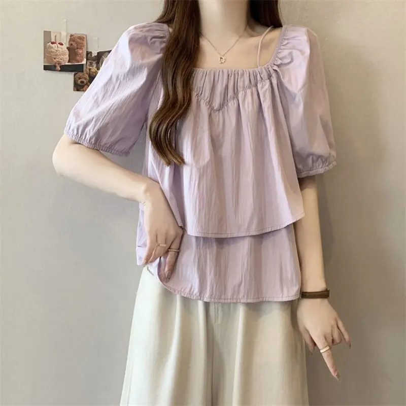 Summer Sweet Puff Sleeve Shirts French Style Solid Color Women's Elegant Square Collar Fashion Ruffles Patchwork Loose Blouse
Summer Sweet Puff Sleeve Shirts French Style Solid Color Women's Elegant Square Collar Fashion Ruffles Patchwork Loose Blouse