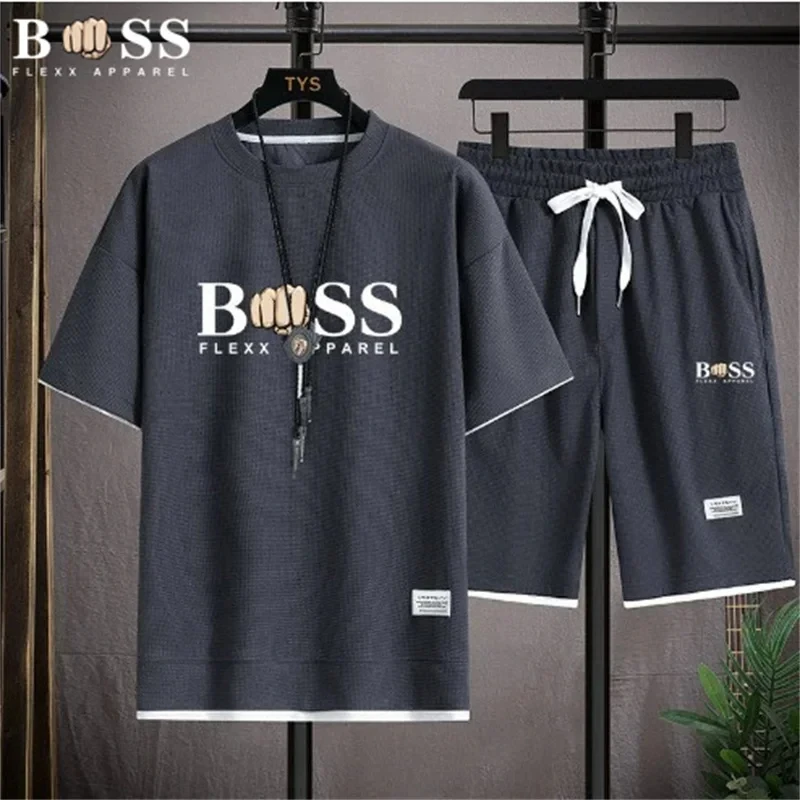 Men's letter printed sweater, shorts, cool and breathable set, summer casual beach style sports and fitness set
Men's letter printed sweater, shorts, cool and breathable set, summer casual beach style sports and fitness set