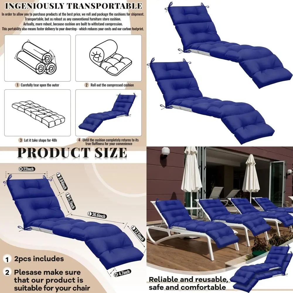 Set of 2 Outdoor/Indoor Chaise Lounge Cushions, 75x22x5, Dark Blue for Spring/Summer
Set of 2 Outdoor/Indoor Chaise Lounge Cushions, 75x22x5, Dark Blue for Spring/Summer