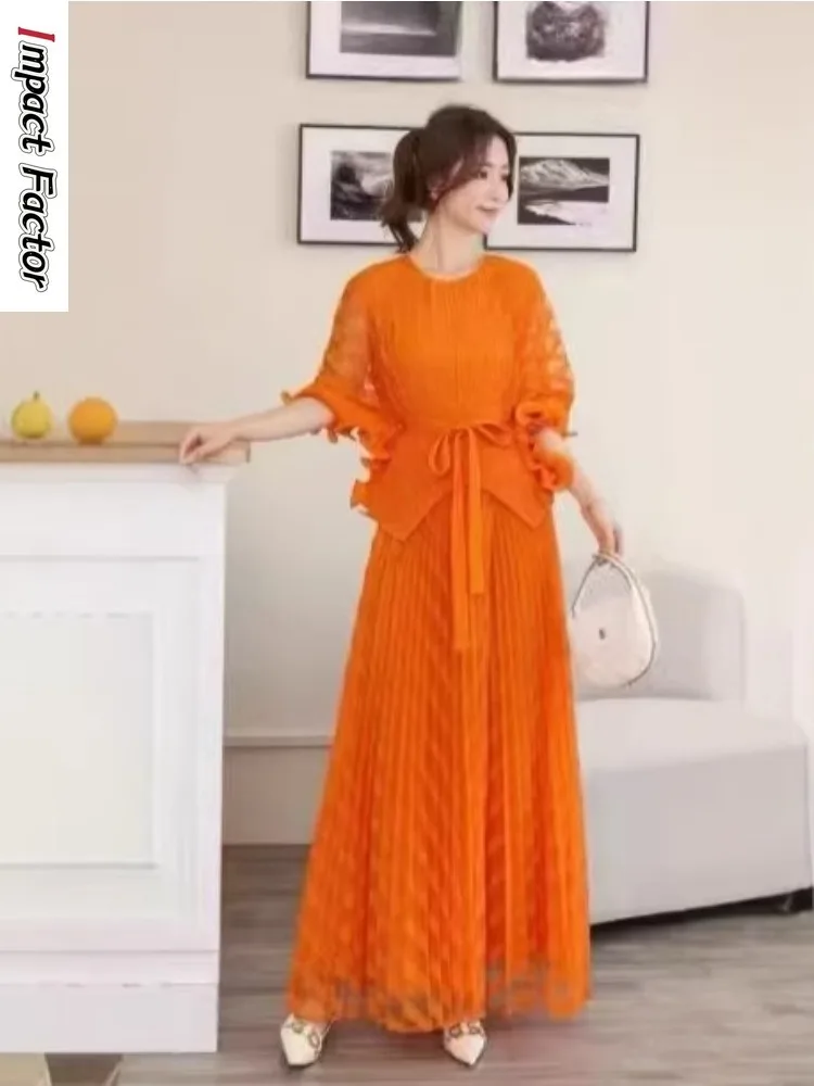 Элегантное платье-костюм Miyake с бисером, круглым вырезом, длинными рукавами, оборками на талии и сетчатыми вставками для женщин
Элегантное платье-костюм Miyake с бисером, круглым вырезом, длинными рукавами, оборками на талии и сетчатыми вставками для женщин