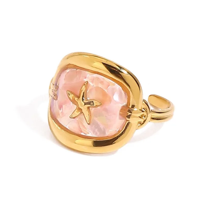 Minar Hot Sale Irregular Pink Color Shell Geometric Open Adjustable Cocktail Ring for Women Titanium Steel 18K Gold PVD Plated
Minar Hot Sale Irregular Pink Color Shell Geometric Open Adjustable Cocktail Ring for Women Titanium Steel 18K Gold PVD Plated
