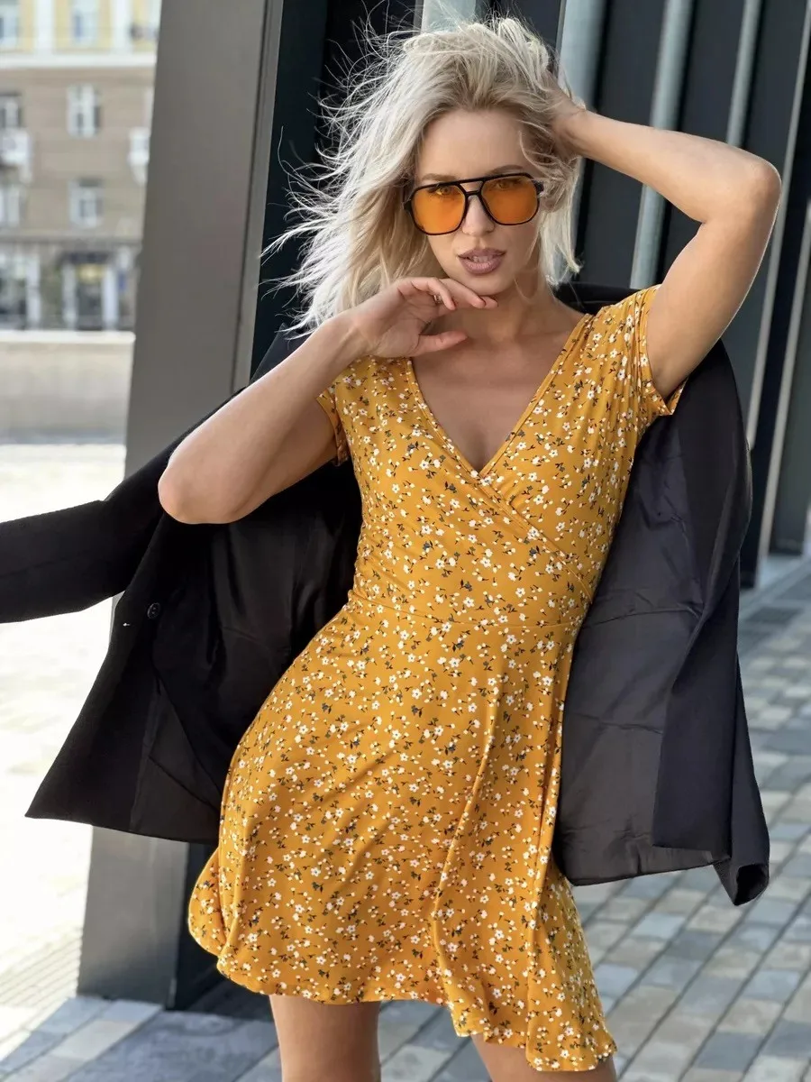 Summer Women's Clothing V Neck Short Sleeve Floral Knit Casual Dress For Woman Medium Length Polyester Blend Comfort Fit
Summer Women's Clothing V Neck Short Sleeve Floral Knit Casual Dress For Woman Medium Length Polyester Blend Comfort Fit