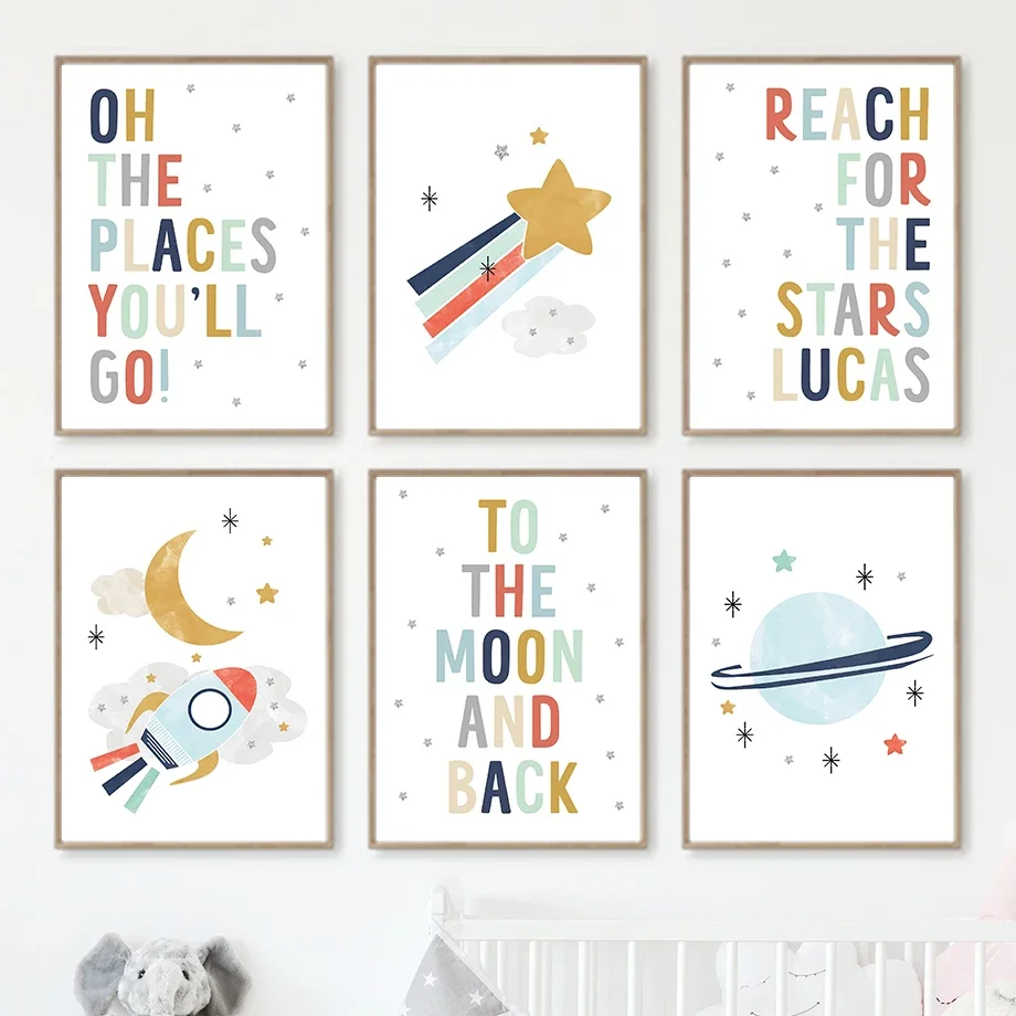 Cartoon Rocket Moon Rainbow Planet Star Quotes Wall Art Mural Canvas Painting Poster Print Pictures For Baby Kids Room Decor
Cartoon Rocket Moon Rainbow Planet Star Quotes Wall Art Mural Canvas Painting Poster Print Pictures For Baby Kids Room Decor