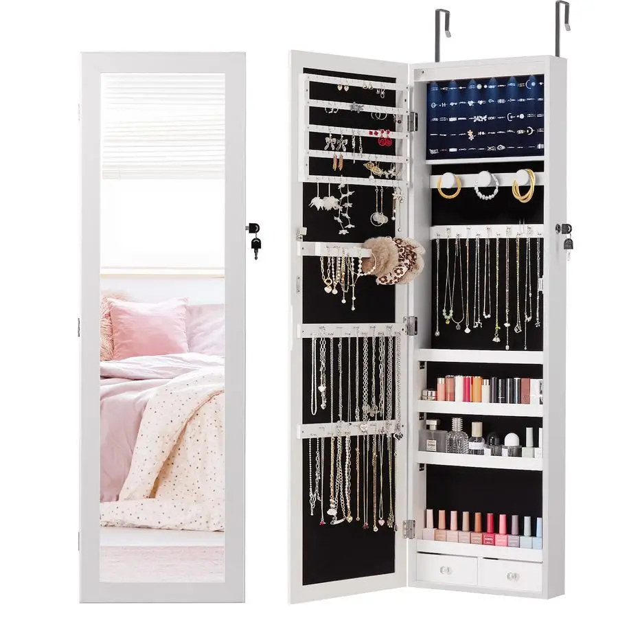 6 LEDs Mirror Jewelry Cabinet, Wall or Door Mounted Jewelry Organizer, 47.2Inch Tall Lockable Large Capacity Cosmetic Storage, G
6 LEDs Mirror Jewelry Cabinet, Wall or Door Mounted Jewelry Organizer, 47.2Inch Tall Lockable Large Capacity Cosmetic Storage, G