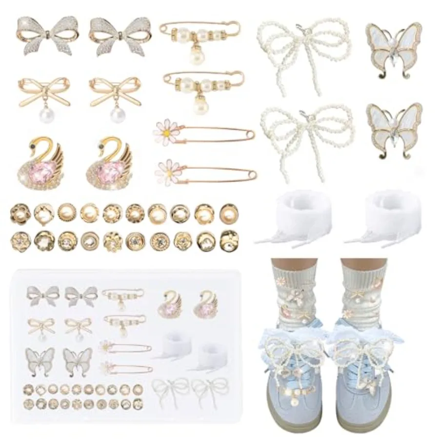 Sock Charms Safety Pin Brooch Set, Pearl and Rhinestone Brooch Pins Buttons, Junk Sock Charms Kit for Women Shoes and DIY Acces
Sock Charms Safety Pin Brooch Set, Pearl and Rhinestone Brooch Pins Buttons, Junk Sock Charms Kit for Women Shoes and DIY Acces