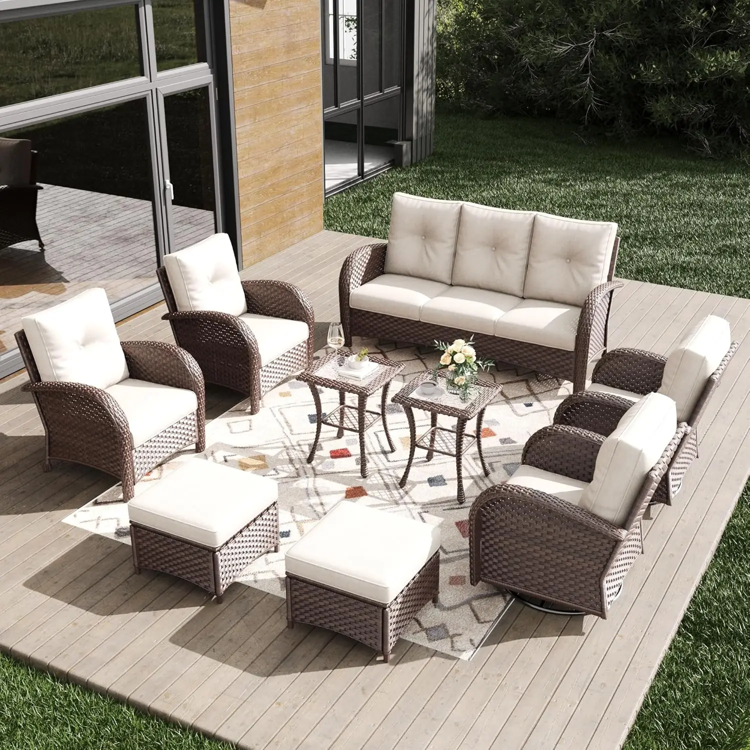 Outdoor Patio Furniture Sets 9 Pieces Wicker Swivel Rocker Chairs and Sofa Sets with Coffee Table for Backyard Deck
Outdoor Patio Furniture Sets 9 Pieces Wicker Swivel Rocker Chairs and Sofa Sets with Coffee Table for Backyard Deck