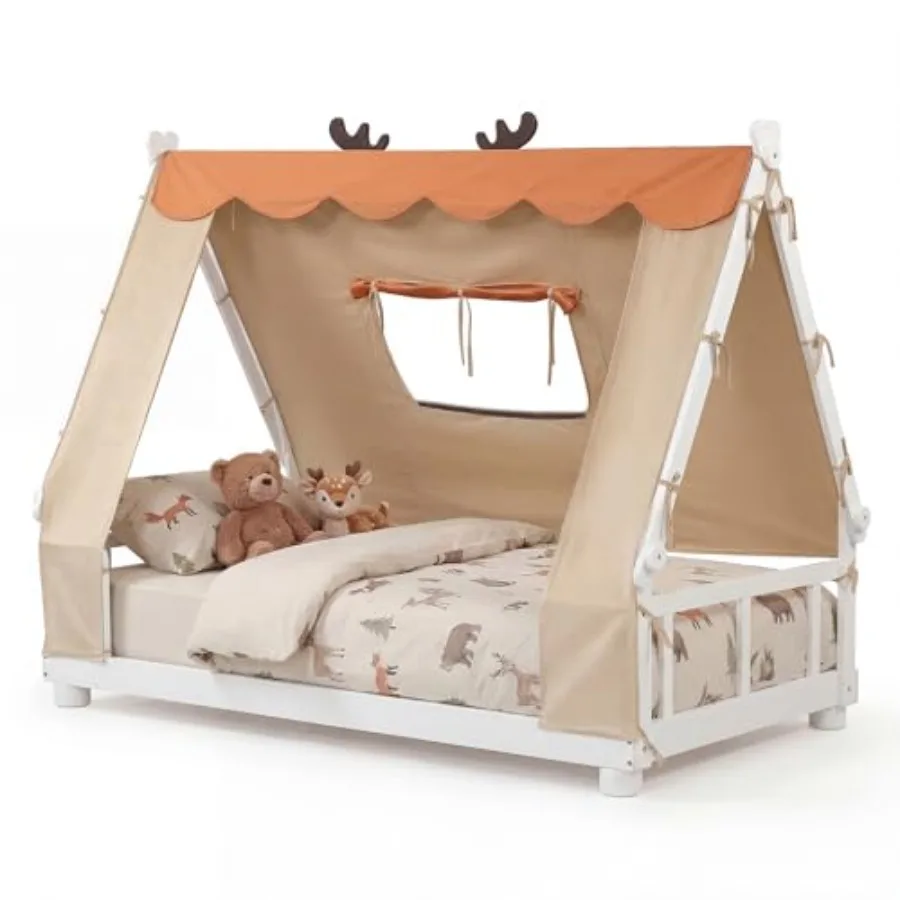 Twin Bed Frames for Wooden House Antlers-Shaped Floor Bed w/Tent Window Fence Guard Rails Wooden Slat Support No Box Spring Nee
Twin Bed Frames for Wooden House Antlers-Shaped Floor Bed w/Tent Window Fence Guard Rails Wooden Slat Support No Box Spring Nee