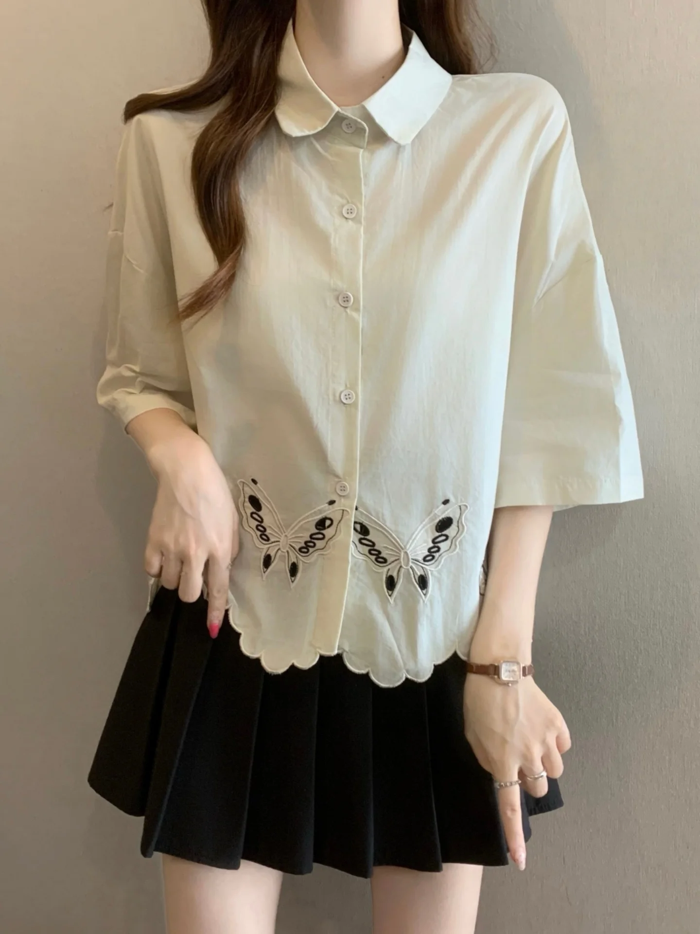 Slimming Knot Embroidered Neck Short Sleeve Shirt Women's Summer New Style plus Size Base Layer Top
Slimming Knot Embroidered Neck Short Sleeve Shirt Women's Summer New Style plus Size Base Layer Top
