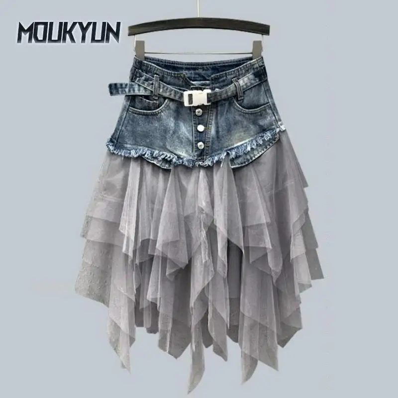 Fashion Women Denim Mesh Patchwork Skirt High Waist A Line Asymmetric Frill Tulle Gothic Skirts
Fashion Women Denim Mesh Patchwork Skirt High Waist A Line Asymmetric Frill Tulle Gothic Skirts