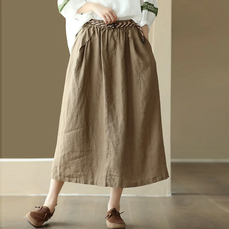 NINI WONDERLAND Linen Skirt For Women 2023 Autumn Elastic Waist Loose A-line Skirt Female Summer Vintage A-line Skirts With Belt
NINI WONDERLAND Linen Skirt For Women 2023 Autumn Elastic Waist Loose A-line Skirt Female Summer Vintage A-line Skirts With Belt