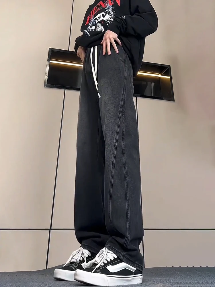 Retro American Grey Black Men's Jeans Spring Drawstring Elastic Waist Denim Loose Straight Leg Workwear Trousers
Retro American Grey Black Men's Jeans Spring Drawstring Elastic Waist Denim Loose Straight Leg Workwear Trousers