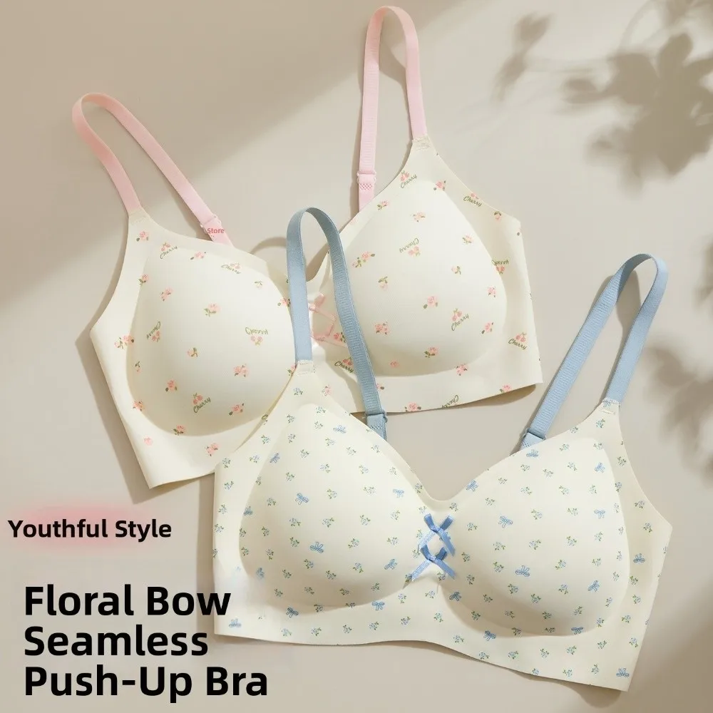 Traceless Dots Wireless V Bra Flower Bow Shockproof Brassiere for Women Lingerie Gathered Breasts Seamless Floral Print Bra
Traceless Dots Wireless V Bra Flower Bow Shockproof Brassiere for Women Lingerie Gathered Breasts Seamless Floral Print Bra