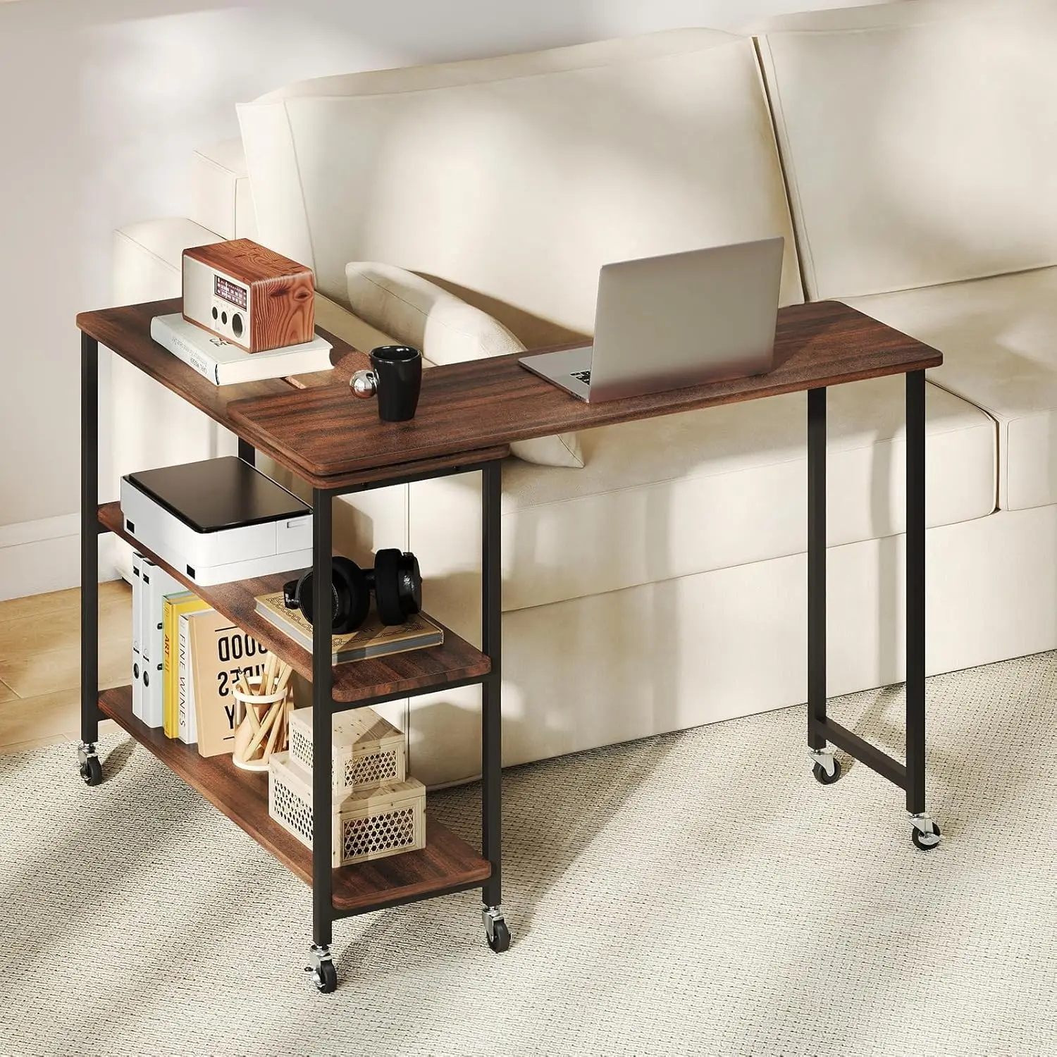 360° Rotating Side Table with 2-Tier Shelves & 6 Casters for Couch Snack Laptop, Walnut, Customized
360° Rotating Side Table with 2-Tier Shelves & 6 Casters for Couch Snack Laptop, Walnut, Customized