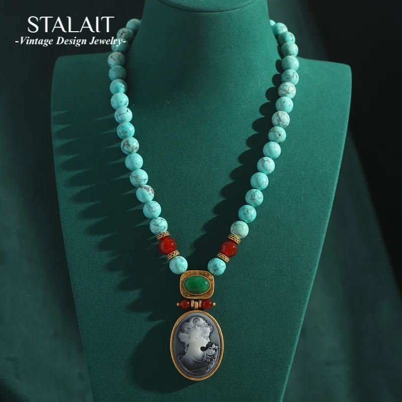 Vintage Turquoise Necklace For Woman Long Bead Chain Oval Cameo Head Pendant Jewelry Gift Antique Boho Accessories Bohemia 2025
Vintage Turquoise Necklace For Woman Long Bead Chain Oval Cameo Head Pendant Jewelry Gift Antique Boho Accessories Bohemia 2025
