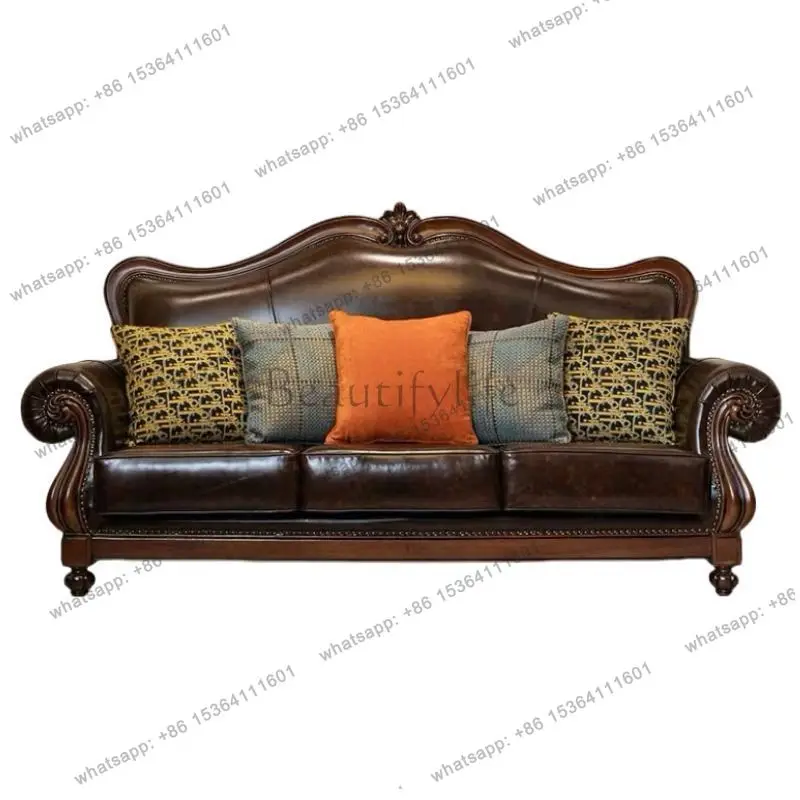 American solid wood sofa leather first layer cowhide retro European living room new
American solid wood sofa leather first layer cowhide retro European living room new