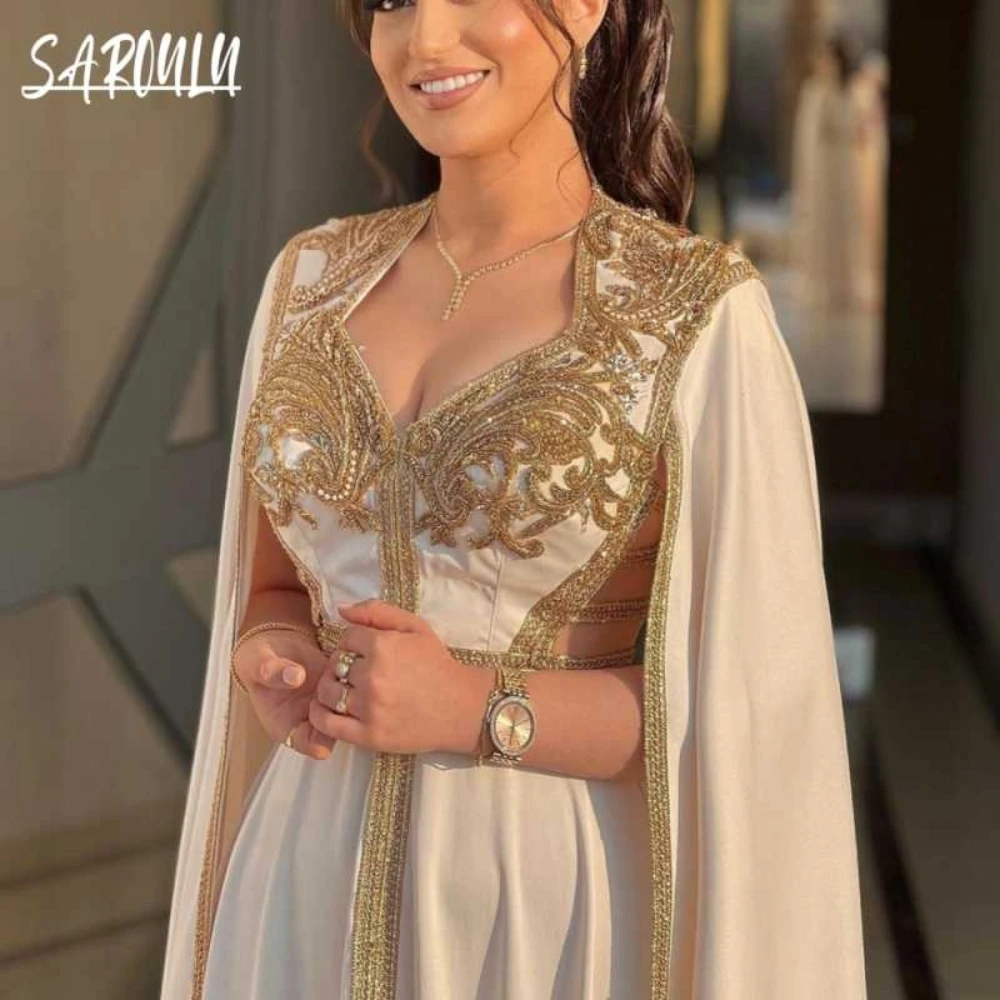 Elegant Satin A Line Evening Dress Classic V Neck Cut Out Prom Dresses Muslim Kaftan Women Cap Sleeve Beading Customized Gown
Elegant Satin A Line Evening Dress Classic V Neck Cut Out Prom Dresses Muslim Kaftan Women Cap Sleeve Beading Customized Gown