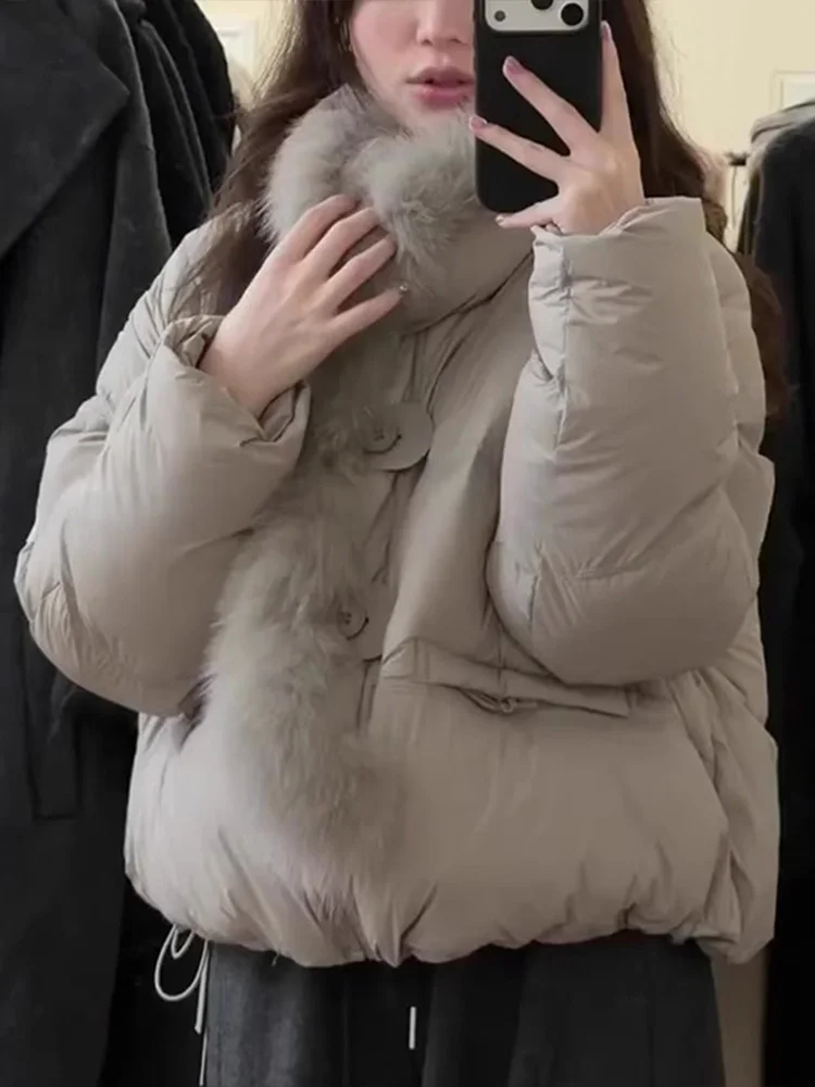 Winter Thickened Short down Jacket Women's Fashion Unique Stylish Grey Fur Collar Cotton Padded Coat Korean Style Commute
Winter Thickened Short down Jacket Women's Fashion Unique Stylish Grey Fur Collar Cotton Padded Coat Korean Style Commute