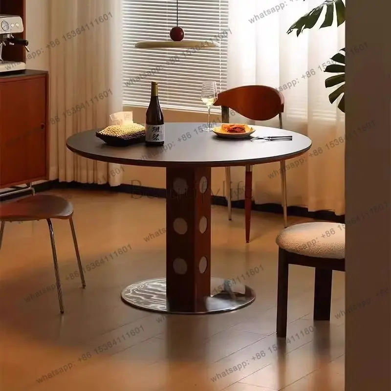Medieval simple negotiation retro metal leg small apartment household round dining table Nordic solid wood rock slab dining
Medieval simple negotiation retro metal leg small apartment household round dining table Nordic solid wood rock slab dining