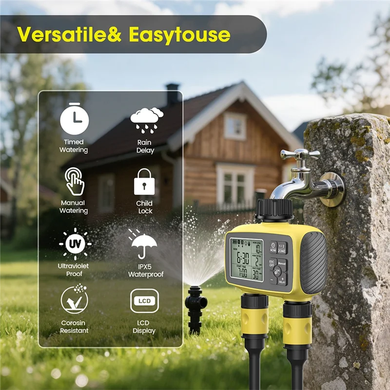 SOFT-Intelligent Watering Controller Dual-Zone Water Timer Control System Automatic Outdoor Flower Watering Valve Device
SOFT-Intelligent Watering Controller Dual-Zone Water Timer Control System Automatic Outdoor Flower Watering Valve Device